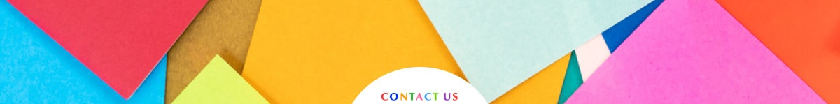 CONTACT US。カラフルな色紙の背景イメージ。