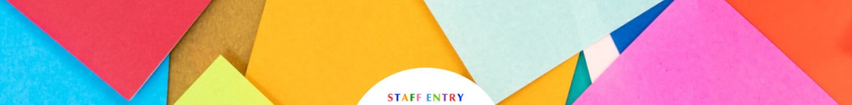 STAFF ENTRY。カラフルな色紙の背景イメージ。