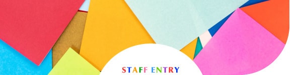 STAFF ENTRY。カラフルな色紙の背景イメージ。